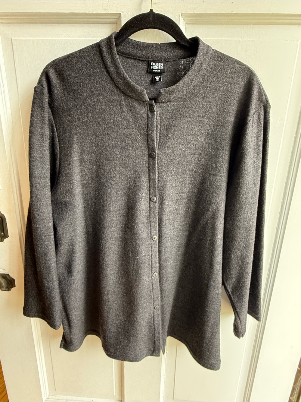 Eileen Fisher Charcoal Button-Front Merino Blend Cardigan